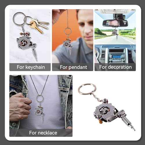 Mini Tattoo Machine Key Chains, Artists Keychain Portable Tattoo Gun Model Mini Keychain Pendant Necklace Tattoo Ornament for Tattoo Artists, 14.5x4cm/5.7x1.6 in