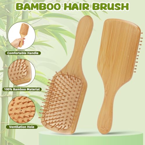 16 PCS Bamboo Hair Brush for Hair Growth Natural Bamboo Paddle Hairbrush with 12 Multicolor Pens Massaging Scalp Brush for Women Men Detangling Curly Thick Wavy Hair DIY Gift for Crafts