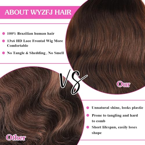 Brown Lace Front Wig Body Wave Chocolate HD Lace Frontal Wigs Human Hair Pre Plucked for Women 20 Inch 13x6 Brown Glueless Human Hair Wig with Baby Hair