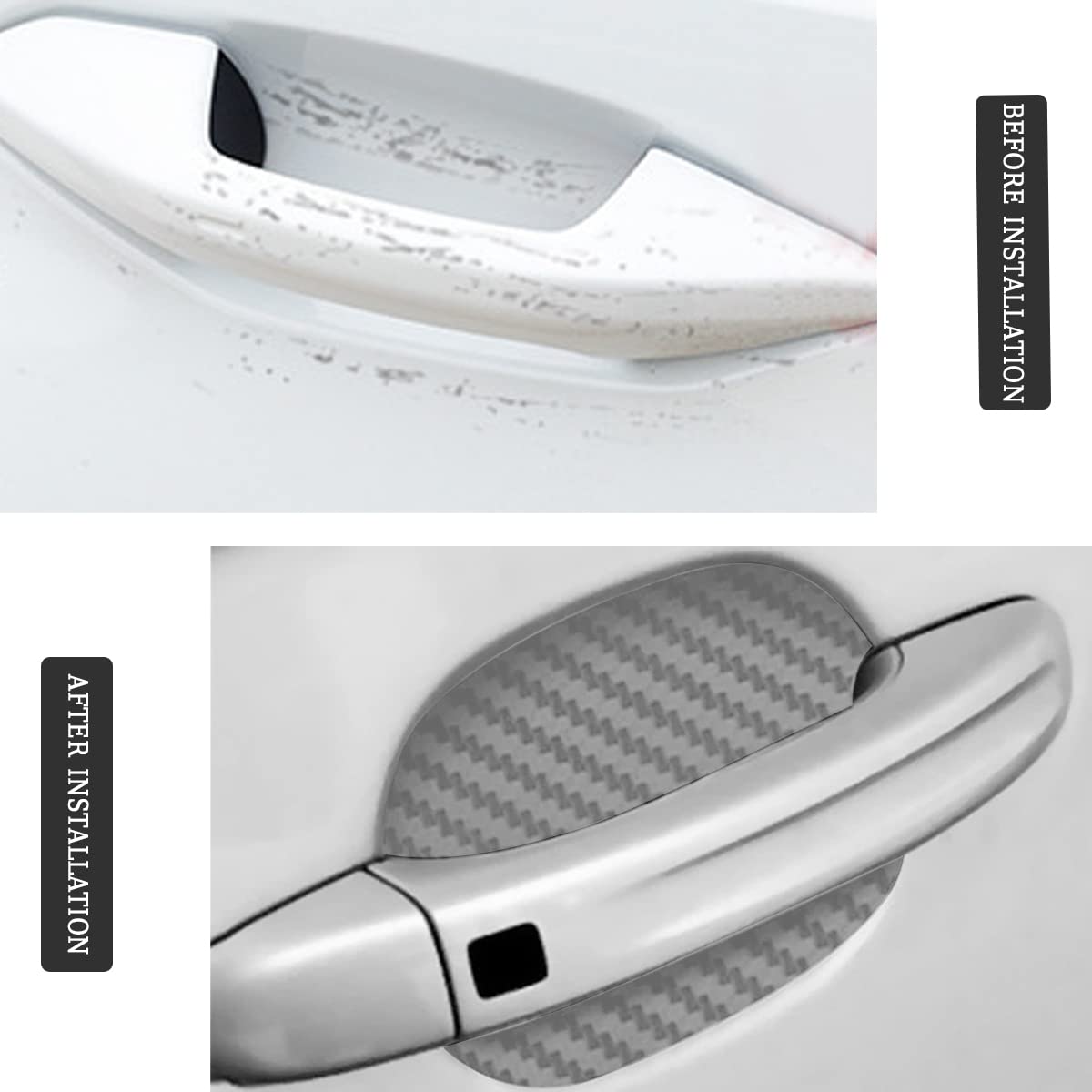 4PCS Carbon Fiber Anti-Scratches Car Door Cup Protector, Non-Marking Auto Door Handle Protective Film, Universal for Most Car Handles (Silver/4PCS)