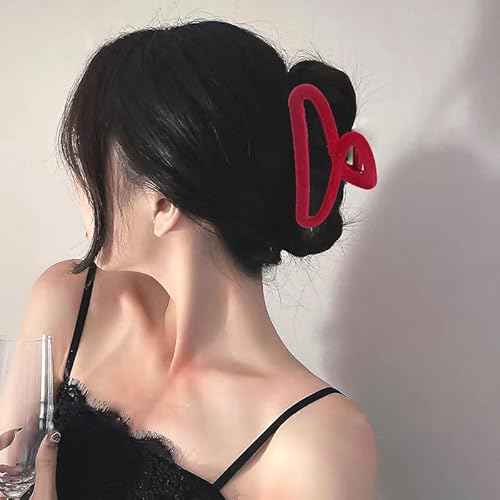 Velvet Hair Claw Clips for Women - Large Non-slip Clips for Thick and Thin Hair - Red Autumn Winter Style