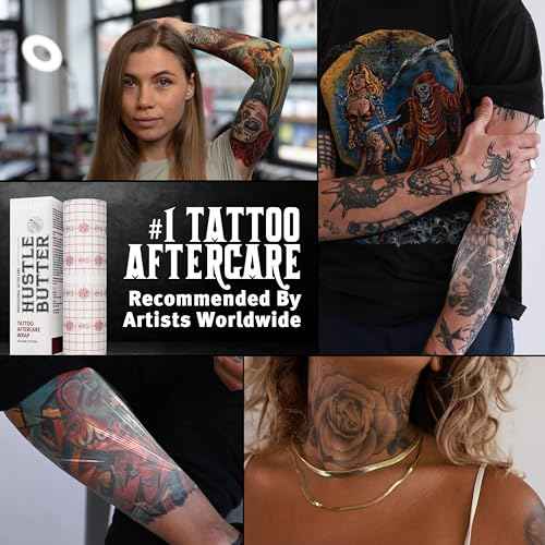 Hustle Butter Second Skin Tattoo Wrap - 9.8 Inches x 2.2 Yards - Transparent Adhesive Roll - Easy Removal, Mess-Free Body Art Wrap - Breathable & Latex-Free - for Medium Tattoo Aftercare