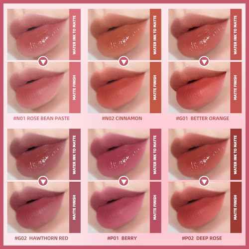 KIMUSE Water Gel Lip Tint 6 Colors Set, Highly Pigmented Long Lasting Moisturizing Glossy Lip Stains, Hydrate Lightweight Lip Gloss Makeup