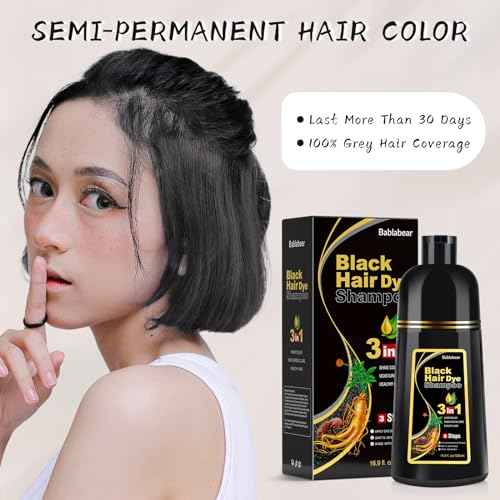 Bablabear Black Hair Dye Shampoo for Gray Hair, Semi-Permanent Hair Color Shampoo for Women and Men, Herbal Ingredients, 3 in 1 100% Grey Coverage.Lasts 30 Days/500ml/Natural herbal Ingredients
