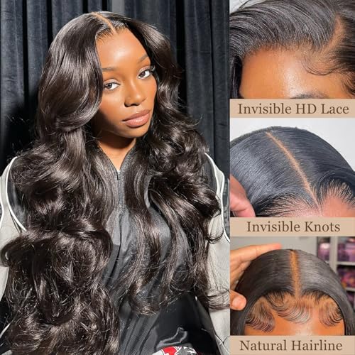 13x4 Body Wave Lace Frontal Closure Ear to Ear 18 Inch Transparent HD Lace Frontal Brazilian Virgin Human Hair Pre Plucked With Baby Hair Natural Black