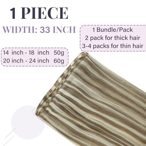 Fshine Genius Weft Hair Extensions Real Human Hair 22 Inch Light Brown with Platinum Blonde Sew in Hair Extensions Highlighted in Extensions Long Straight Hair 60g