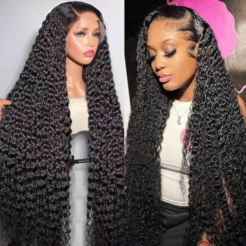 Water Wave Lace Front Wigs Human Hair 13x6 HD Transparent Lace Frontal Wigs Human Hair Pre Plucked 200% Density Water Wave Wig for Black Women Natural Color (13x6 Water Wave Wig, 20 Inch)