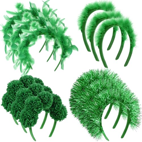 12 Pcs Halloween Fuzzy Headbands Fluffy Yarn Pom Pom Feather Tinsel Party Headwear Head Bopper for Birthday Festival