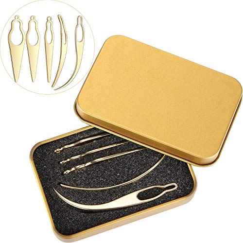 WILLBOND 5 Pcs Dreadlock Interlocking Tool for Locs with Metal Box Sisterlock Retighten Tool for Dreadlocks Interlocks Crochet Braiding Hair Tightening Maintaining Extensions Accessory£¨Gold£©