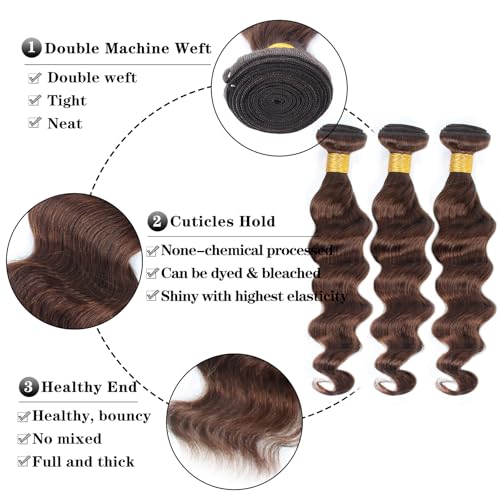 Bundles Human Hair Chocolate Brown Loose Wave Human Hair Bundles 14 16 18 Inch 12A 100% Unprocessed Brazilian Virgin Hair Loose Deep Wave 3 Bundles Remy Human Hair Extension 4# Color