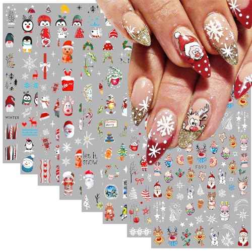 8 Sheets 3D Snowflake Nail Art Stickers Winter Christmas Nail Decals Snowflakes Stickers for Nails Xmas Winter White Snow Sparkly Nail Design Holiday Christmas New Year Nail Decoration for Women Girls