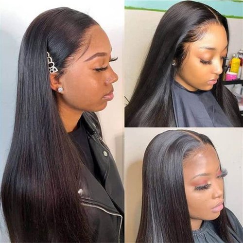 Brazilian Virgin Human Hair 100% Unprocessed Silky Straight lace Frontal With Baby Hair Remy Hair Ear to Ear Lace Closure Natural Black Color(16 Inch 13x4 frontal)