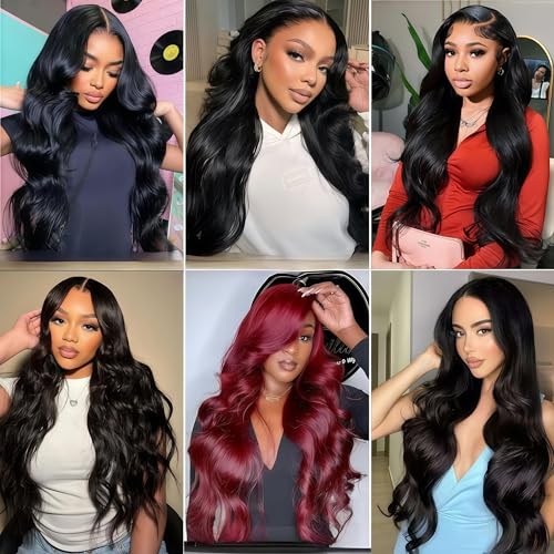 Human Hair Bundles Body Wave 24 26 28 Inch Body Wave Human Hair Weave 3 Bundles Silky Hair Bundles Brazilian 3 Bundles Human Hair Extensions for Women Deals Natural Black Bundles