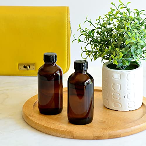 Youngever 12 Pack Empty Glass Bottles with Lids, Amber Glass Tight Seal Lids, Refillable Container for Essential Oils, Vanilla Extract and More (4 Ounce)