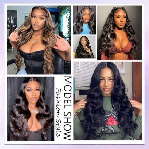 13x6 HD Lace Front Wigs Human Hair Body Wave Lace Frontal Wigs Pre Plucked 200 Density Glueless Wig 18 Inch Body Wave wig with Baby Hair Natural Black