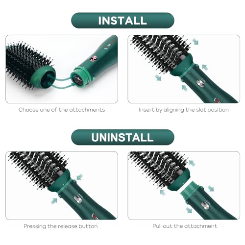 IG INGLAM Hair Dryer Brush, 4-in-1 Detachable Blow Dryer Brush, Ionic Diffuser Hair Dryer & Styler Volumizer with Oval Titanium Barrel, One-Step Hot Air Blowout Styler, Dark Green