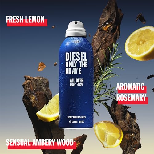 Diesel Only The Brave, Body Spray for Men, Fougere Scent With Notes of Lemon, Rosemary & Ambery Wood, 6.8 Fl. Oz.