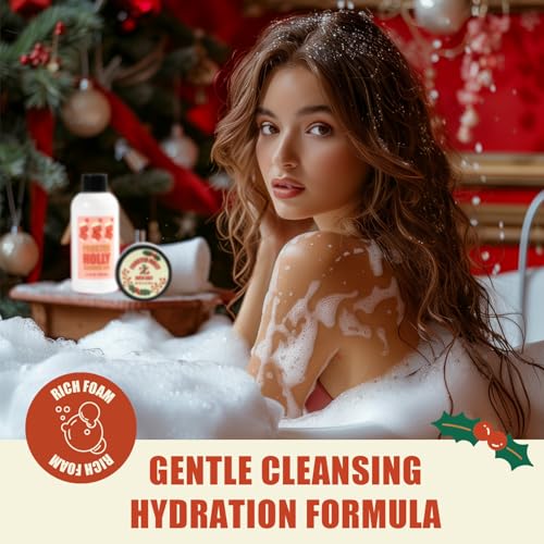 Christmas Bath Gift Set for Women, 5 PCS Bath and Body Gift Set,Holiday Stocking Stuffers with Shower Gel, Body Lotion, Mini Towel,Birthday Gifts for Women