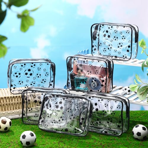Kacctyen 20 Pcs Soccer Clear Makeup Gift Bags Bulk for Team Girls Soccer Party Accessories Goodie Bags for Football Lovers Clear Cosmetic Bag PVC Waterproof Christmas Gift for Women