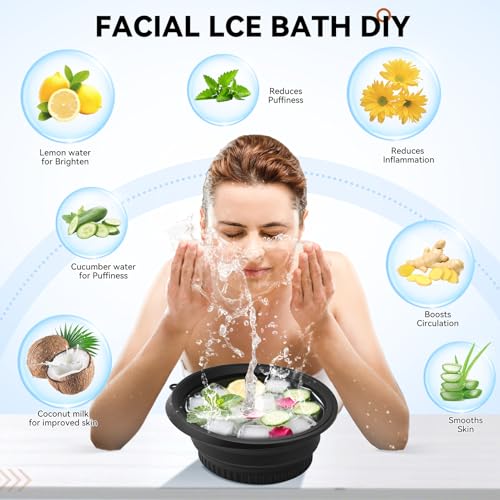 Face Bowl for Ice with Built-in Icetray, Foldable Silicone Facial Plunge Bowls, for Home Ice Bath Washbasin, Black