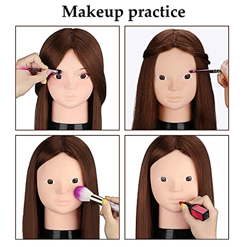 Mannequin Head Human Hair, Beauty Star Doll Head for Practice Hair Styling, 80% Real Hair Cosmetology Makeup Hairdressing Training Manicanequin Head with Clamp Stand + DIY Braiding Set