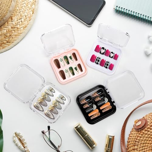 Jucoan 32 Pack Press on Nails Boxes, 2.75 x 2.75 Inch Press on Nail Display Case, Acrylic Fake Nails Storage Package Containers with 120 Adhesive Nail Tapes for Press on Nail Business Nail Art Salon