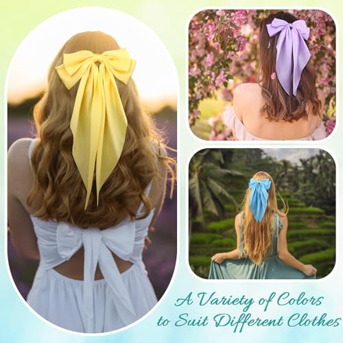 32Pcs Satin Hair Bows Bulk Big Hair Bows for Women Large Hair Ribbons Silky Satin Oversized Hair Bows Long Tail Large Hair Barrettes Hair Cute Oversized Bow Hair Clips with Long Tails