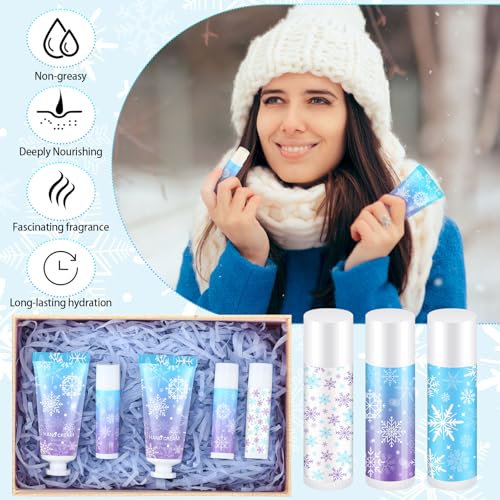 50 Set Winter Snowflake Hand Cream Lip Balm Bulk Set Woman Christmas Gift Include 50 Lip Balm 50 Hand Cream 50 Bag 50 Tag for Winter Christmas Stocking Stuffers