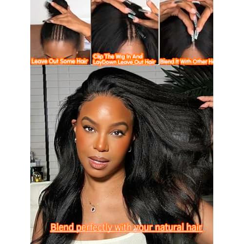 Julia Hair V Part Wig Human Hair Yaki Straight Glueless Wigs for Women 12A Briazilian Remy Hair Upgrade U Part Wig No Glue No Leave Out Beginner Friendly Natural Color 18 Inch Yaki Wig
