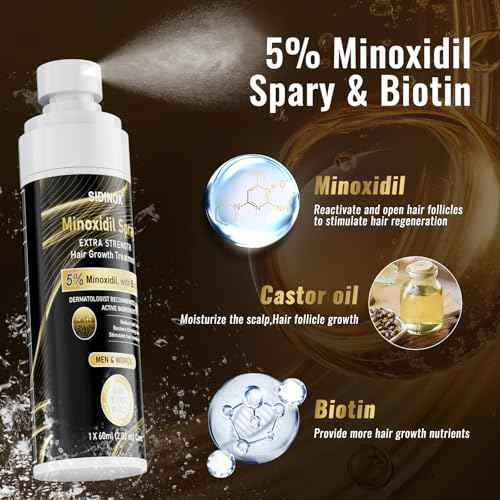 5% Minoxidil Spray for Men & Women (4 Month Supply)-Extra Strength Hair Growth Spray with Biotin & Castor Oil,Clinically Proven for Thinning Hair & Beard Regrowth, Non-Greasy Formula 4 pack£¨8.12 oz)