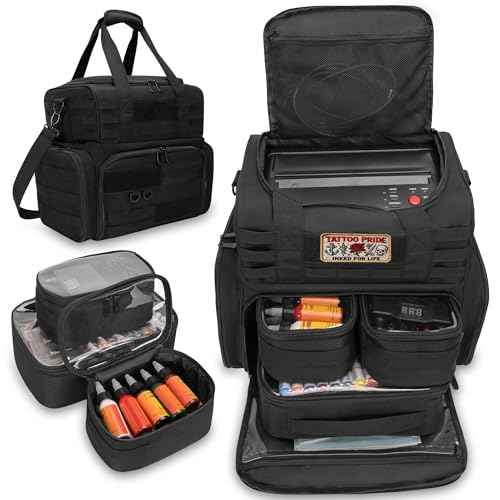 Tactical Tattoo Travel Case with 3 Inner Removable Pouches, Molle System Tattoo Bag for Equipment and Supplies, Tattoo Case with Shoulder Strap for Stencil Printer, Black