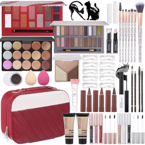 Makeup Kit For Women Girls, Makeup Set For Teens beginners, Full Makeup Kit With Everything Carrying Bag, Eyeshadow Palette, Foundation, Concealer, Lipstick, Brushes (14 & 20 Color eyeshaow Kit)