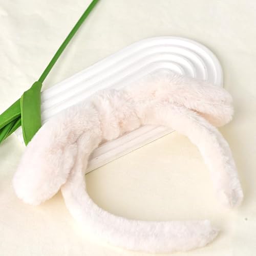 Guqqeuc Bunny Ears Headband Plush Hairband for Women Girls Cute Bowknot Headbands for Washing Face Spa Headbands for Girls White Rabbit Ears Headband for Easter Costume