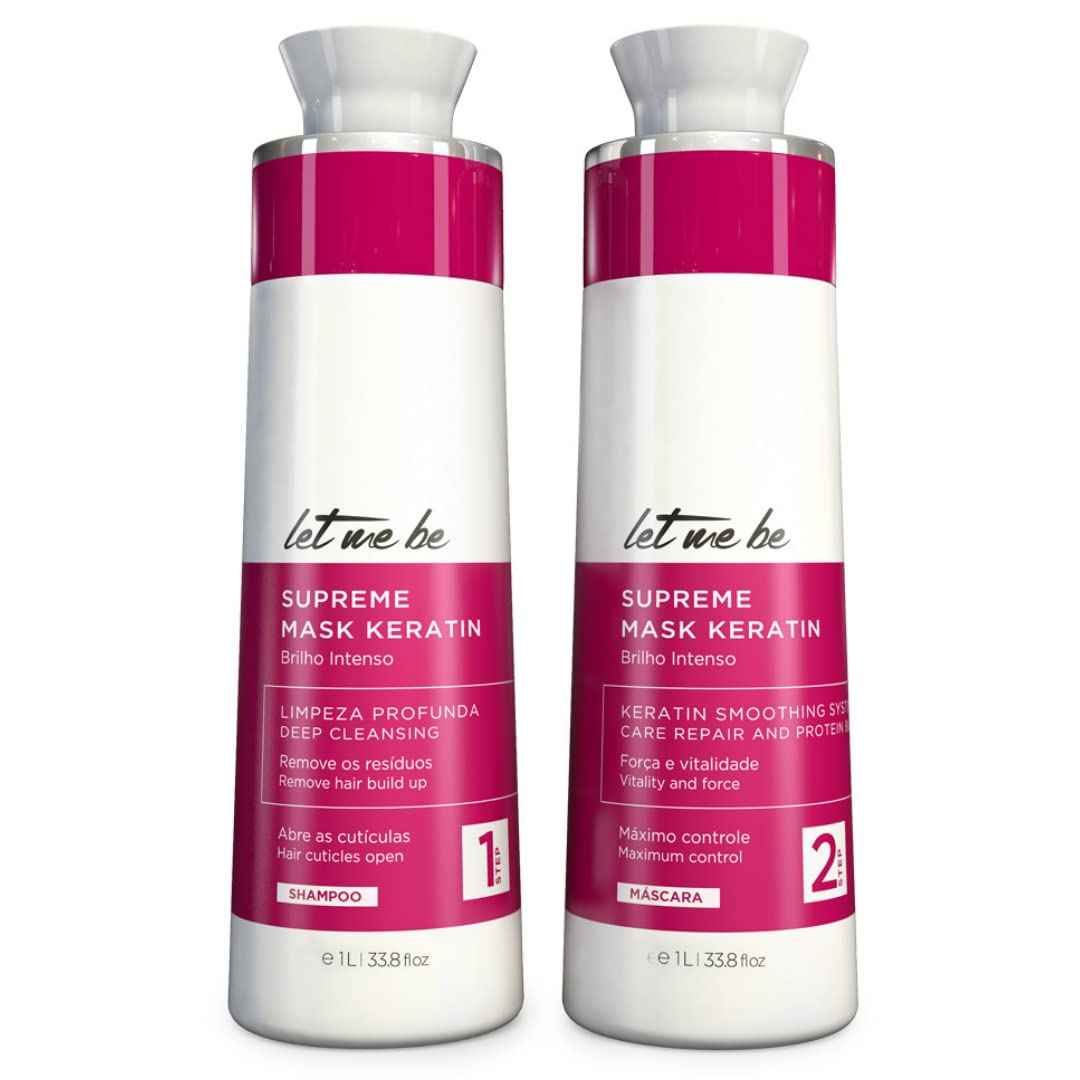 Let Me Be Keratin Hair Kit – Progressive Supreme Mask & Deep Cleansing Shampoo 2x1L (33.8 fl oz) – Frizz Control, Intense Shine – Professional Smoothing System for All Hair Types