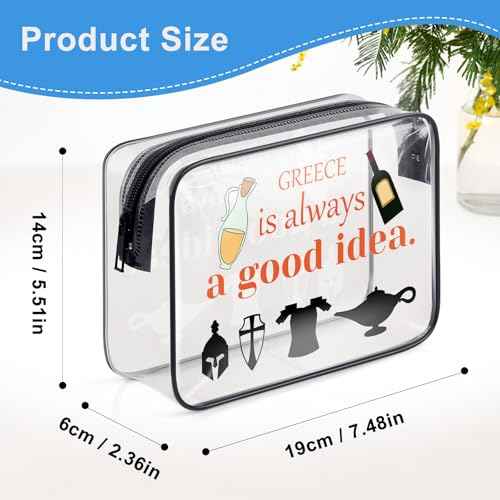 Greece Travel Gifts Makeup Bag Greece Gifts for Friends Sister Europe Travel Gifts for Girls Women Greece Souvenirs Greece Vacation Gift PVC Cosmetic Bag Graduation Gift Clear Zipper Toiletry Pouch