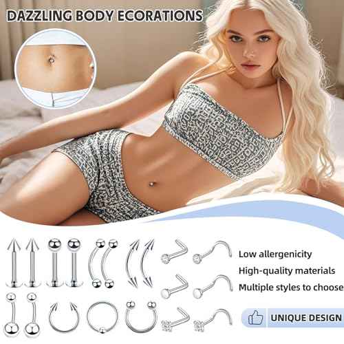 80PCS Nose Piercing Kit: Stainless Steel Body Piercing Jewelry with 12G, 14G, 16G, 20G Needles for Ear, Nose, Lip, Eyebrow
