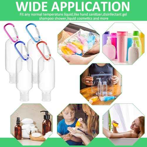 150 Pcs Traveling Bottles with Keychain 2oz Clear Plastic Hand Sanitizer Holder Keychain Empty Refillable Liquid Packing Container Squeeze Plastic Bottle with Lid,Rectangle