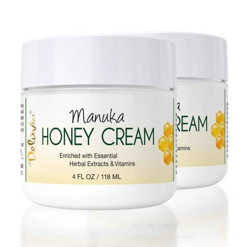 Deluvia Manuka Honey Cream | Hydrating & Soothing Moisturizer Face & Body Lotion | for Sensitive Skin, Eczema, Psoriasis & Dermatitis | 4 ounce 2 Pack