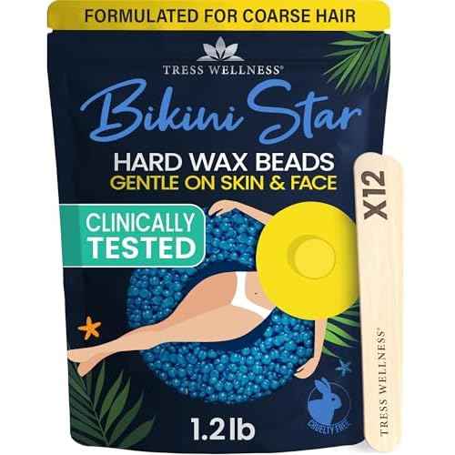 Tress Wellness Wax Beads for Sensitive Skin - Safe for Face & Skin - Dermatologically Tested - At-Home Kit for Face, Bikini, Brazilian & Full Body - Bikini Star 1.2lb