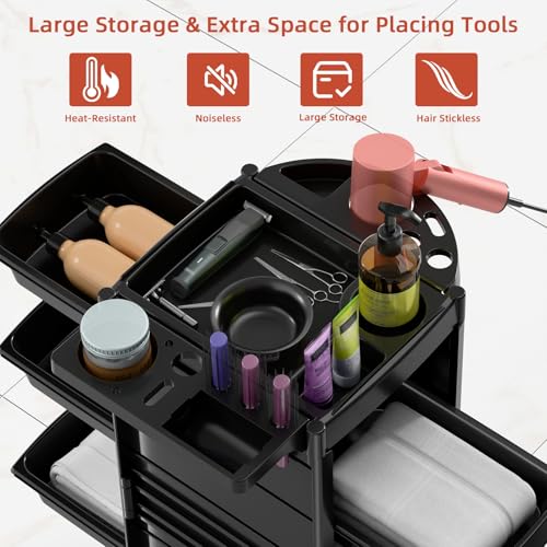 7-Layer Salon Trolley Cart with 6 Drawers, Professional Salon Rolling Cart with Wheels for Hair Stylist, Portable Barber Station with Extra Storage Space for Tattoo, Barber