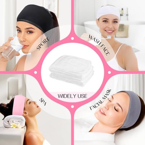 SHENGYIWA 80 Pack Adjustable Spa Headband for Women Non-Slip Facial Hair Wrap for Washing Face, Makeup, Shower, Skincare, and Yoga (Black, 80)