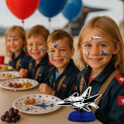 96PCS Jet Temporary Tattoos Pre-Cut Fighter Jet Birthday Party Decorations Party Favors Supplies Aircraft Plane Airplane Military Tattoos Stickers for Kids Boys Girls Gifts (Normal)