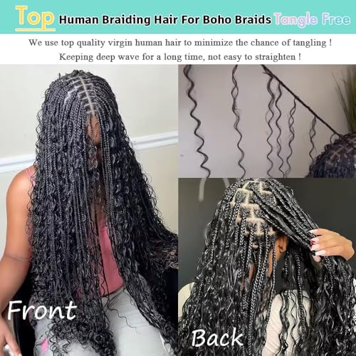 Ombre Braiding Hair for Boho Braids Deep Wave Bulk Human Hair for Braiding Wet and Wavy for Boho Braids Curly Human Hair Extensions 24 Inch 6 Bundles/Pack 150g Ombre Balayage 4/27#