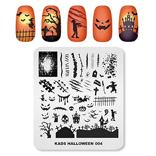 KADS 3Pcs Nail Stamping Plates Set Nails Art Stamp Templates Halloween Horror Themed Skull Bat Witch Spider(Halloween 2)