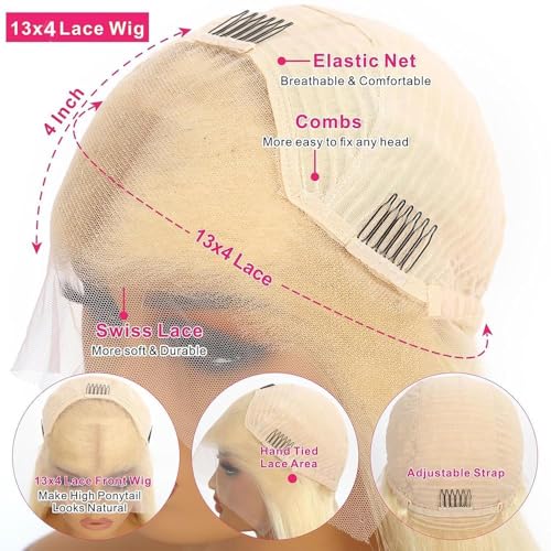 613 Lace Front Wigs Human Hair 200% Density 13x4 HD Lace Frontal Wig Pre Plucked With Baby Hair Glueless Short Straight Bob Wigs for Women (Blonde, 16 inch)