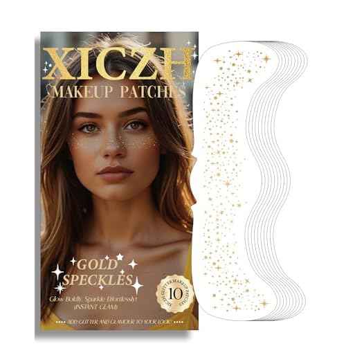 Face Glitter, Gold Temporary Face Tattoos Stickers, Body Face Glitter for Women Girls, Country Concerts Singer Festival Rave Accessories (Gold - 10 pcs)