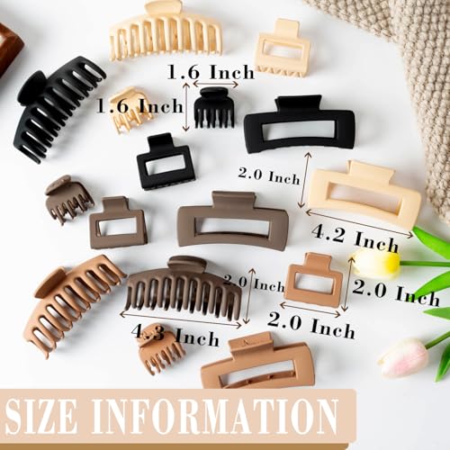 16 PCS 4.4" Large Hair Clips FDBJulyy Clip for Girls,4 Styles 4 Colors 16 Pack Strong Hold Matte Claw Hair Clip for Women Thick Hair & Thin Hair, 90's Vintage Claw Clips