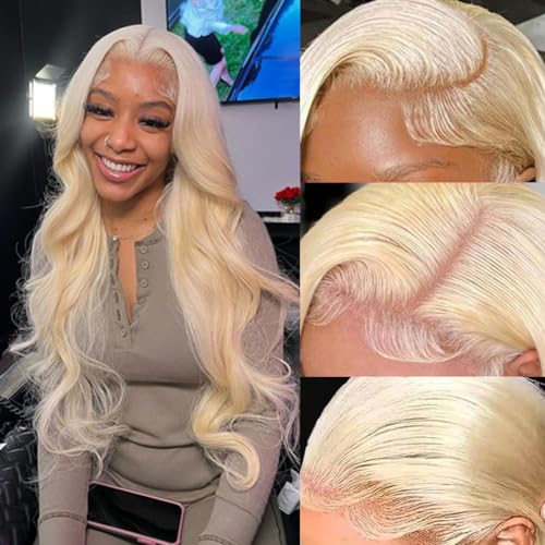 Blonde Lace Front Wig - Human Hair, 13x4 Inches, 24 Inches Long, Body Wave, 180% Density, Pre-Plucked, Glueless, 613 Frontal