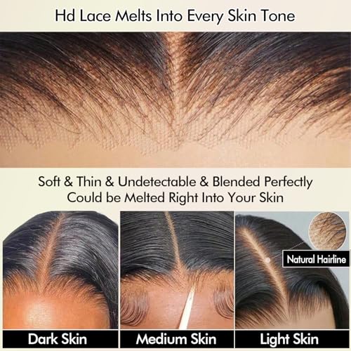 250% Density Glueless Wigs Human Hair Pre Plucked Pre Cut 7x6 HD Lace Closure Wigs Human Hair Body Wave Lace Front Wigs Human Hair for Women Drawstring Glueless Wigs for Beginners 16 inch