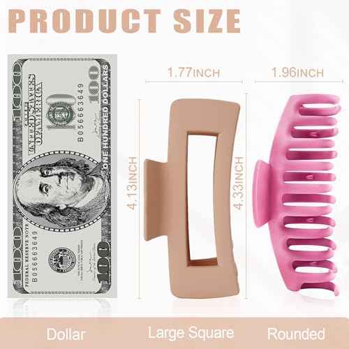 TOCESS 8 Pack Big Hair Claw Clips for Women Large Claw Clip for Thin Thick Curly Hair 90's Strong Hold 4.33 Inch Nonslip Matte Jumbo Hair Clips (8 Pcs)